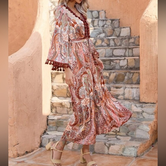 Boho paisley print tassel trim maxi dress - Picture 5 of 6